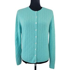 Grayson & Dunn woman’s teal color 100% cashmere cable knit cardigan sweater MP